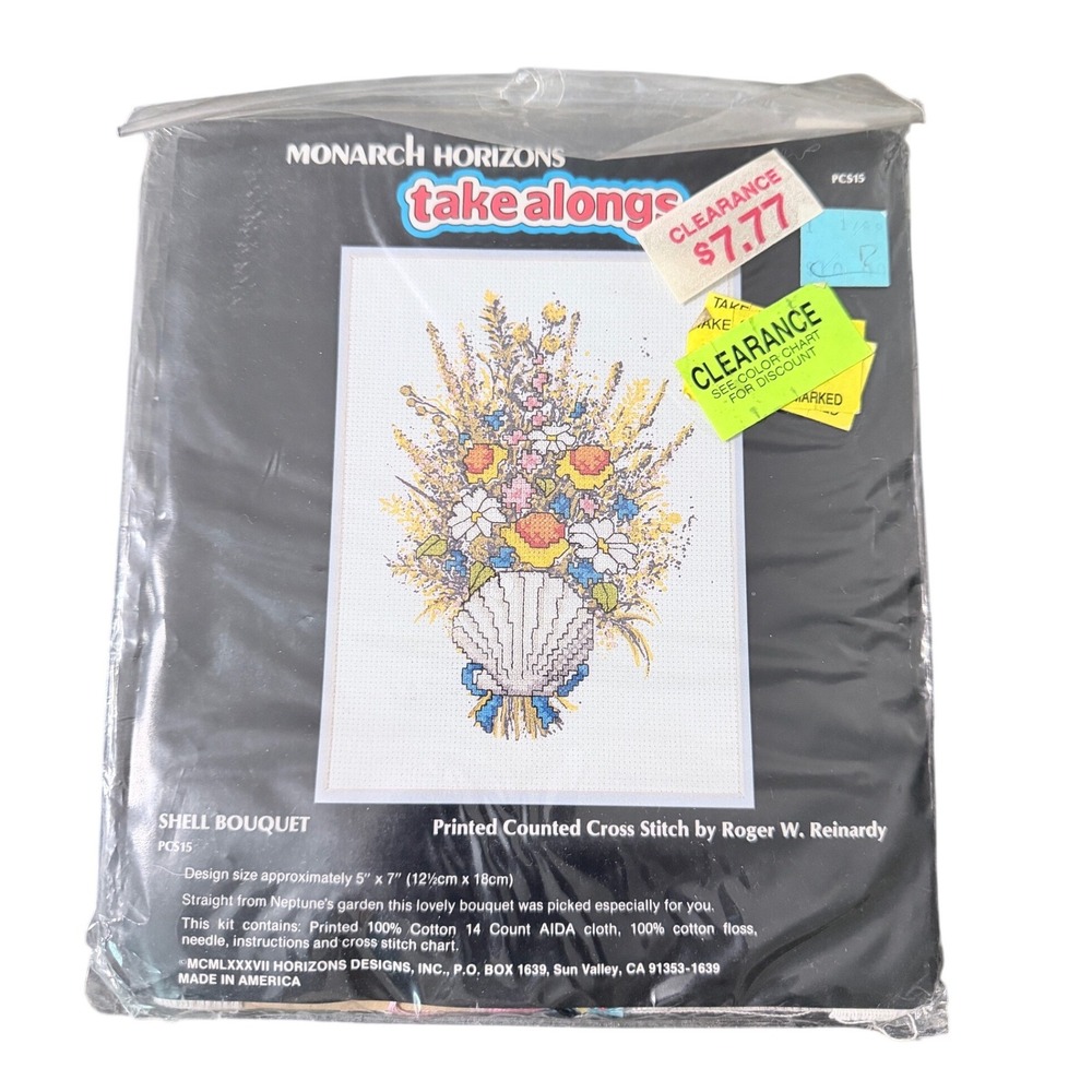 Monarch Horizons Shell Bouquet Cross Stitch Kit Roger W Reinardy PC515 VTG 1987